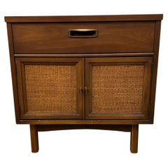 Mid-Century Modern Walnut Cabinet Nightstand with Cane Doors