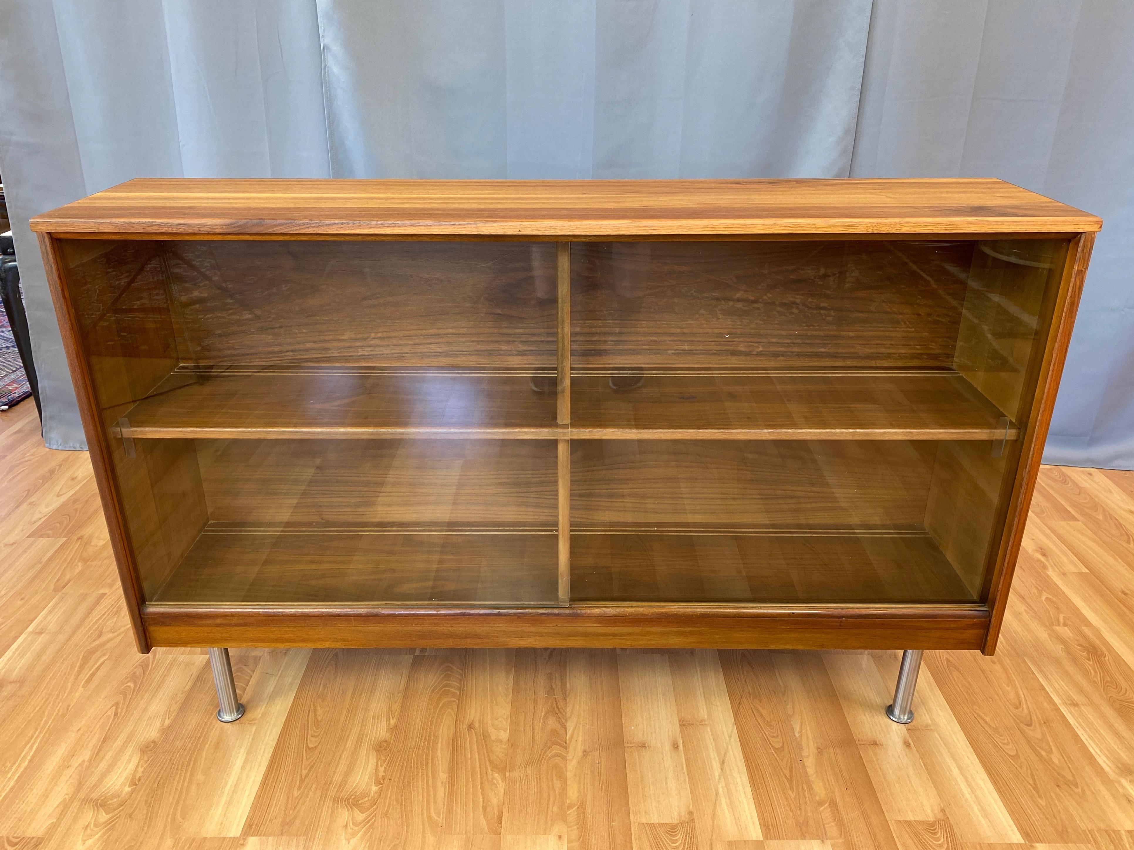mid century modern cabinet with glass doors