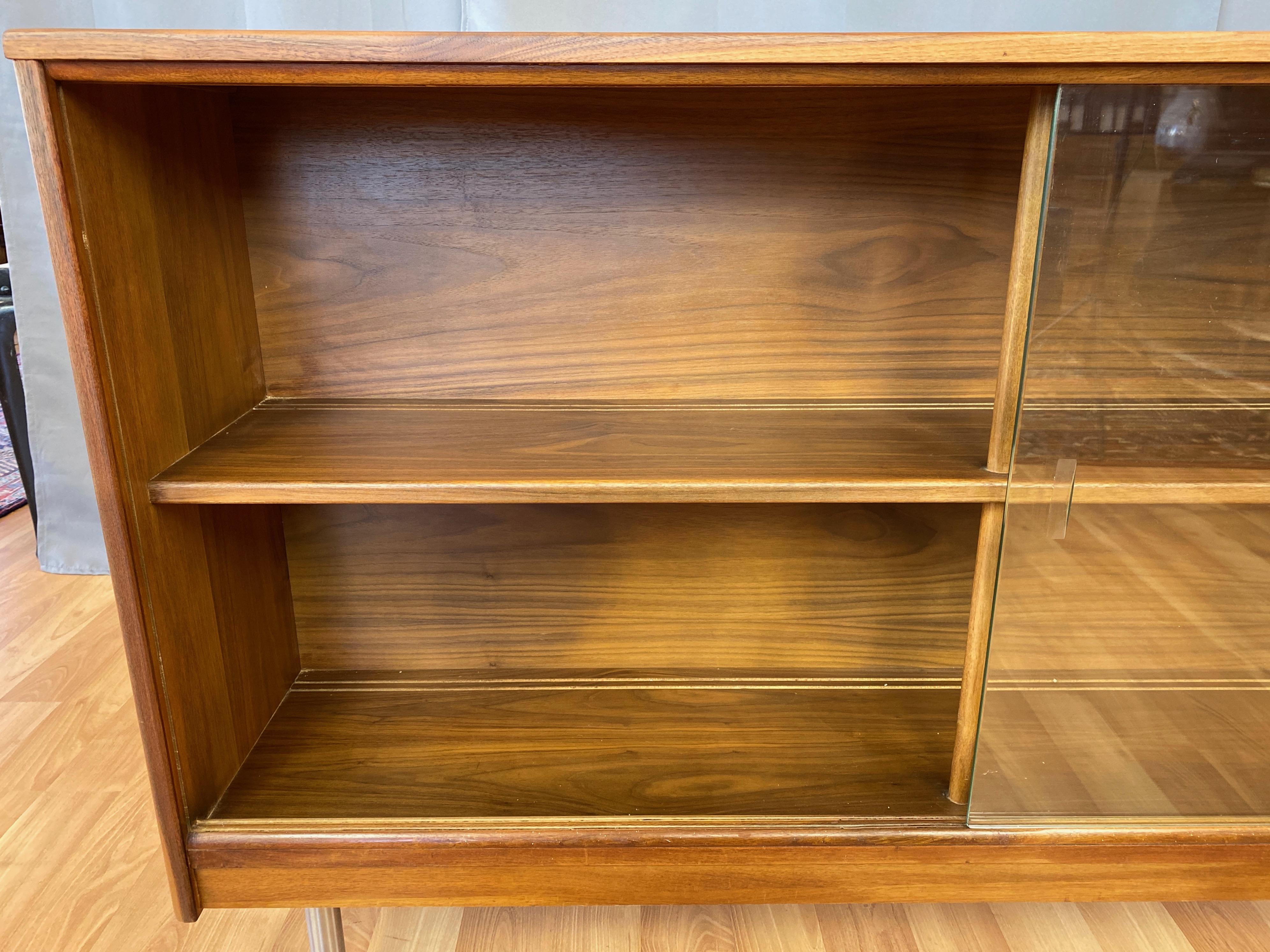 mid century modern bookcase with glass doors