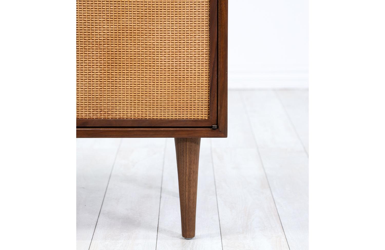  Expertly Restored - Mid-Century Modern Walnut Cabinet with Cane Doors For Sale 2