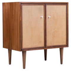 Vintage  Expertly Restored - Mid-Century Modern Walnut Cabinet with Cane Doors