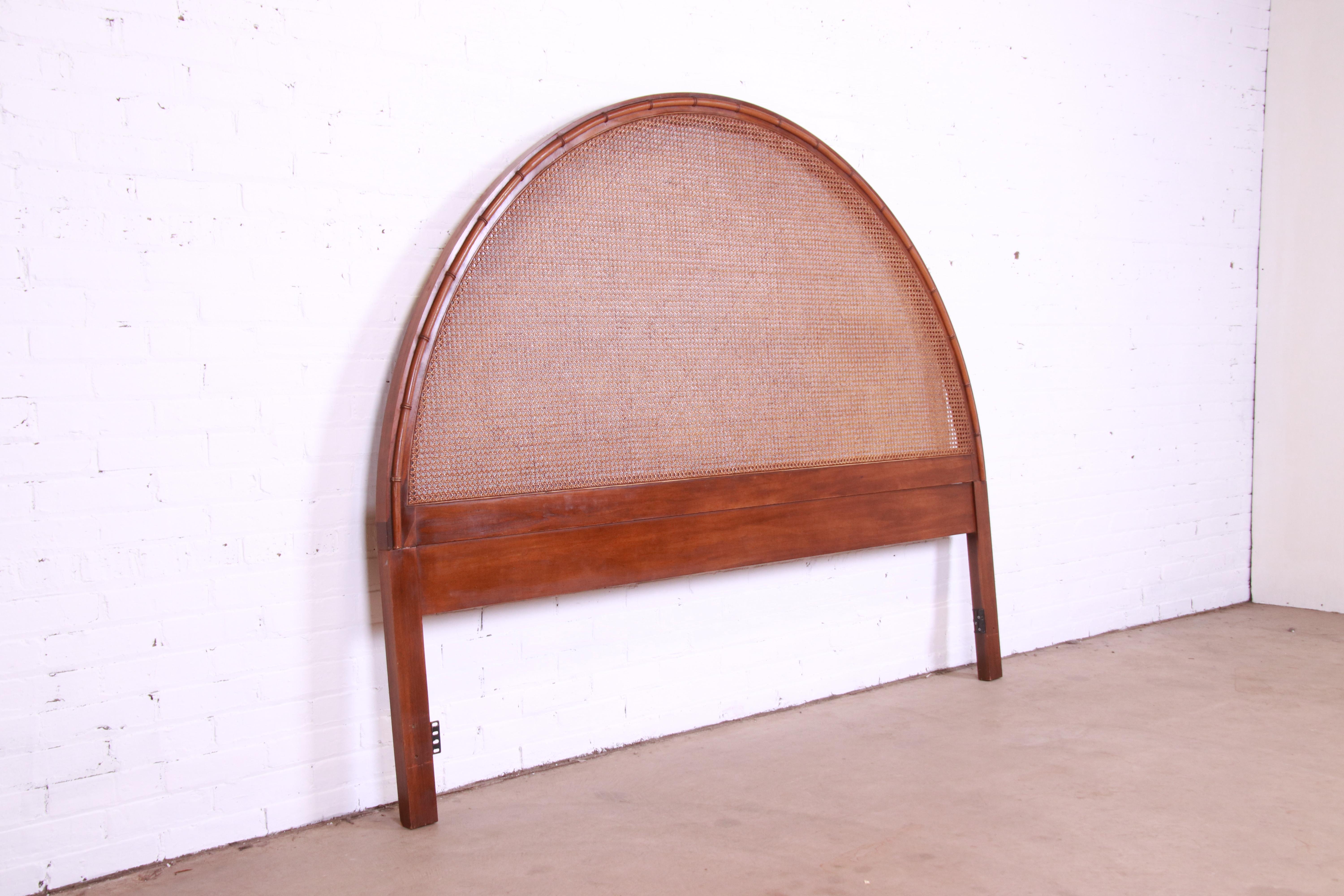 Mid-Century Modern Walnut, Cane, and Faux Bamboo Arched King Headboard, 1960s 2