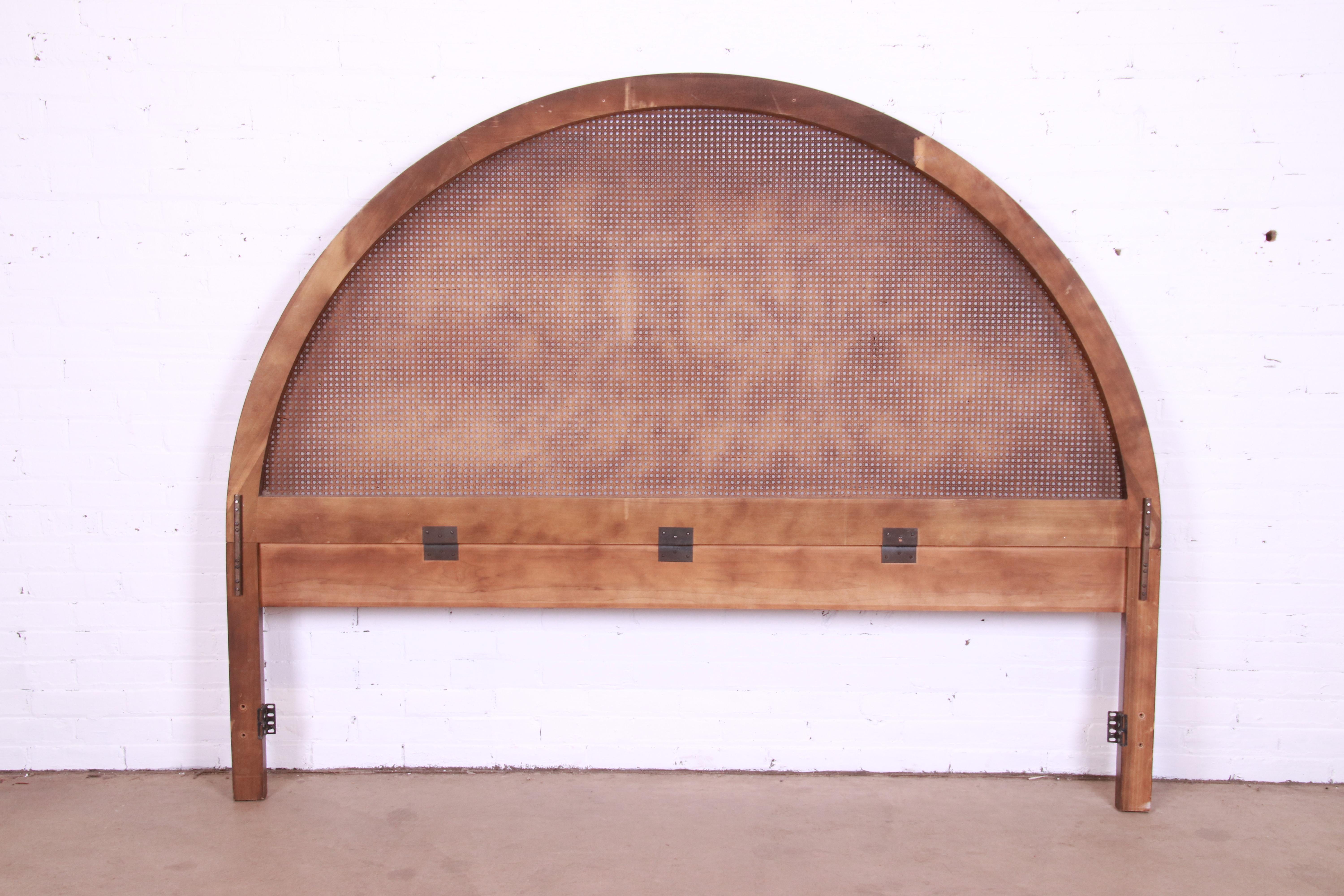 Mid-Century Modern Walnut, Cane, and Faux Bamboo Arched King Headboard, 1960s 4