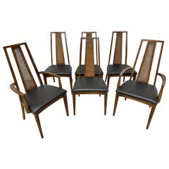 Mid-Century Modern Walnut Cane Back Dining Chairs - Set of 6