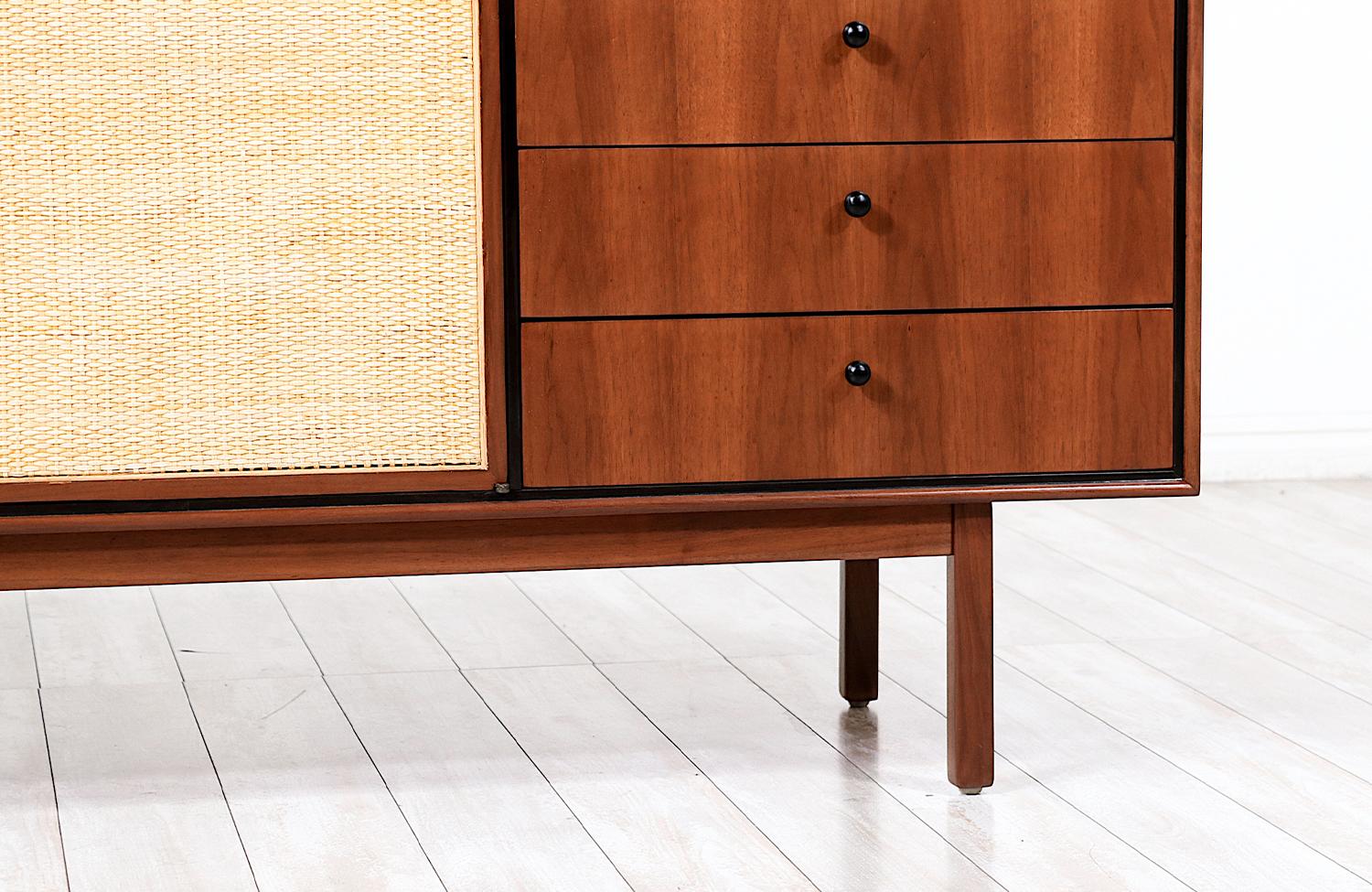 Mid-Century Modern Walnut & Cane Credenza by Jack Cartwright for Founders 4