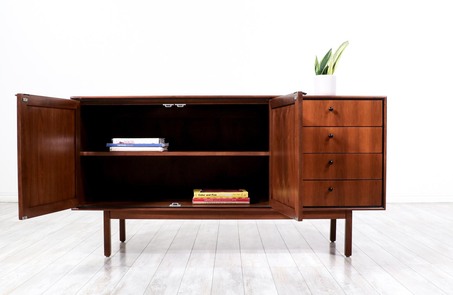 American Mid-Century Modern Walnut & Cane Credenza by Jack Cartwright for Founders