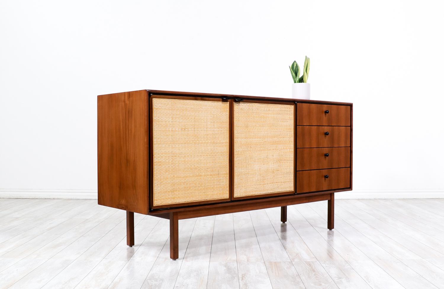 Mid-Century Modern Walnut & Cane Credenza by Jack Cartwright for Founders In Excellent Condition In Los Angeles, CA
