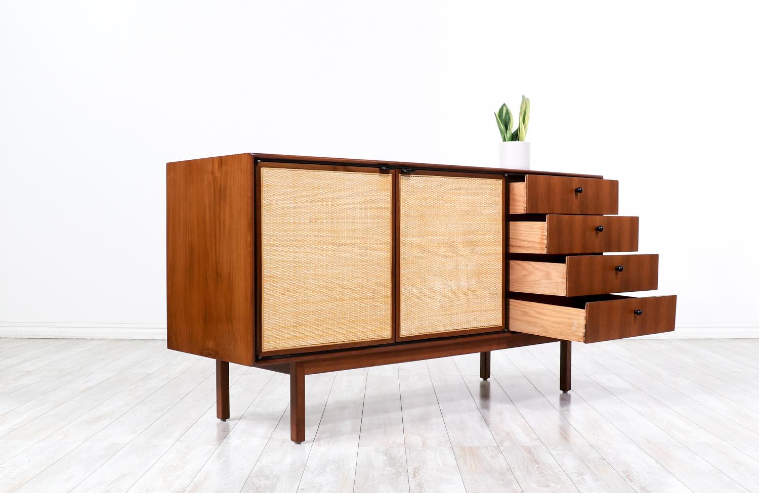 Late 20th Century Mid-Century Modern Walnut & Cane Credenza by Jack Cartwright for Founders