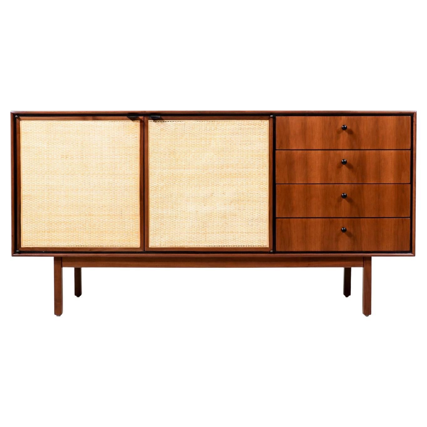 Mid-Century Modern Walnut & Cane Credenza by Jack Cartwright for Founders
