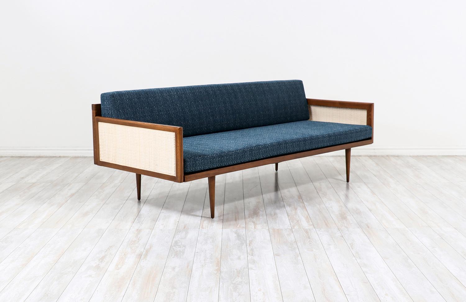 American Expertly Restored - Mid-Century Modern Walnut & Cane Daybed Sofa