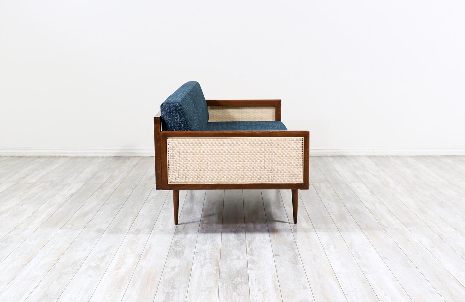 Mid-20th Century Expertly Restored - Mid-Century Modern Walnut & Cane Daybed Sofa