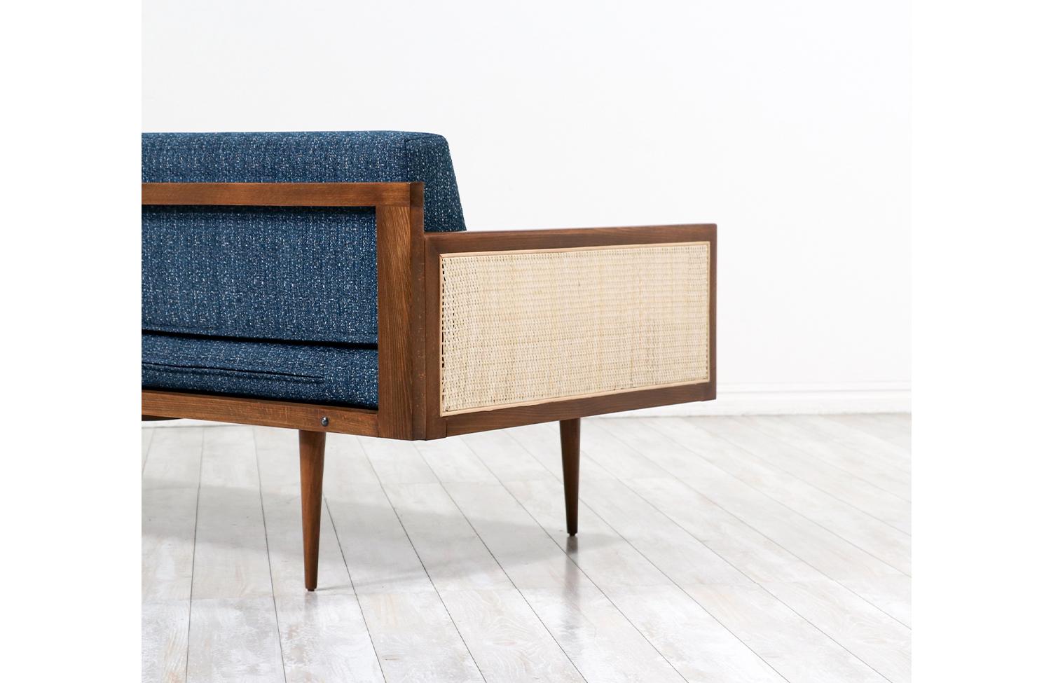 Upholstery Expertly Restored - Mid-Century Modern Walnut & Cane Daybed Sofa