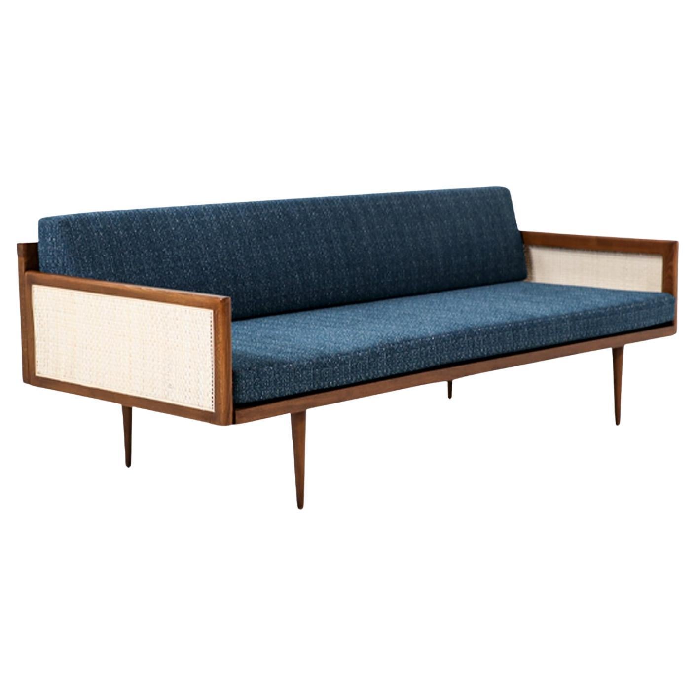 Expertly Restored - Mid-Century Modern Walnut & Cane Daybed Sofa