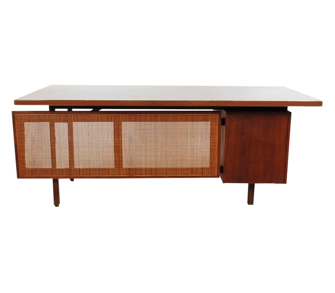 Mid-Century Modern Walnut and Cane Desk by Jens Risom In Good Condition In Philadelphia, PA