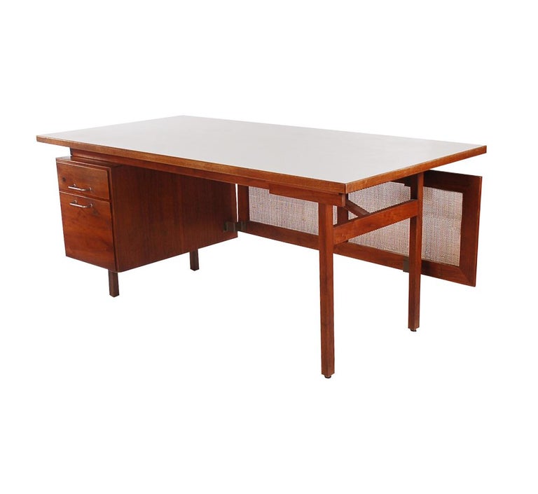 Mid-Century Modern Walnut and Cane Desk by Jens Risom at 1stDibs