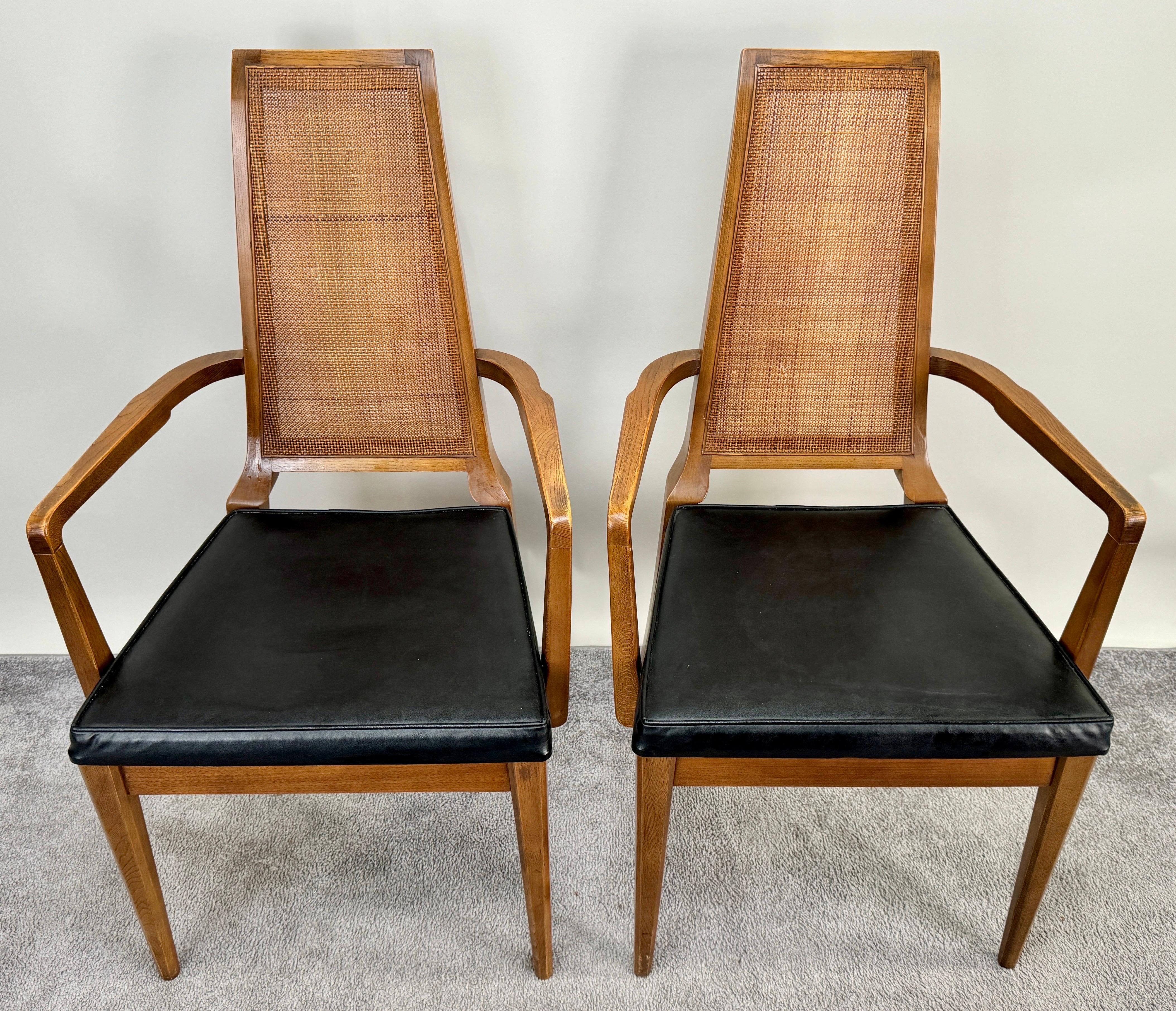 Mid Century Modern Walnut & Cane Dining Chair by American of Martinsville, 6 pcs For Sale 5