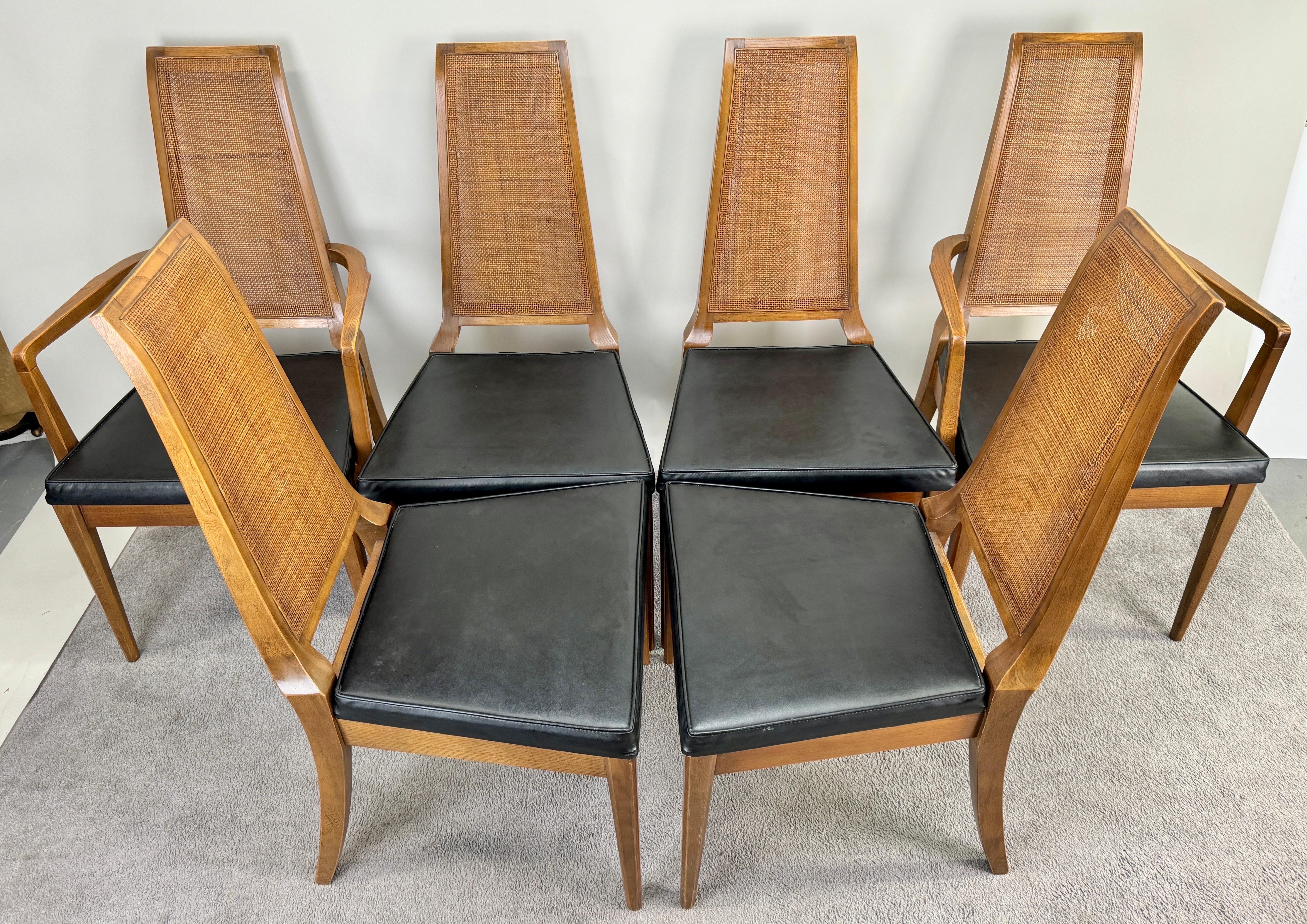 Mid-Century Modern Mid Century Modern Walnut & Cane Dining Chair by American of Martinsville, 6 pcs For Sale