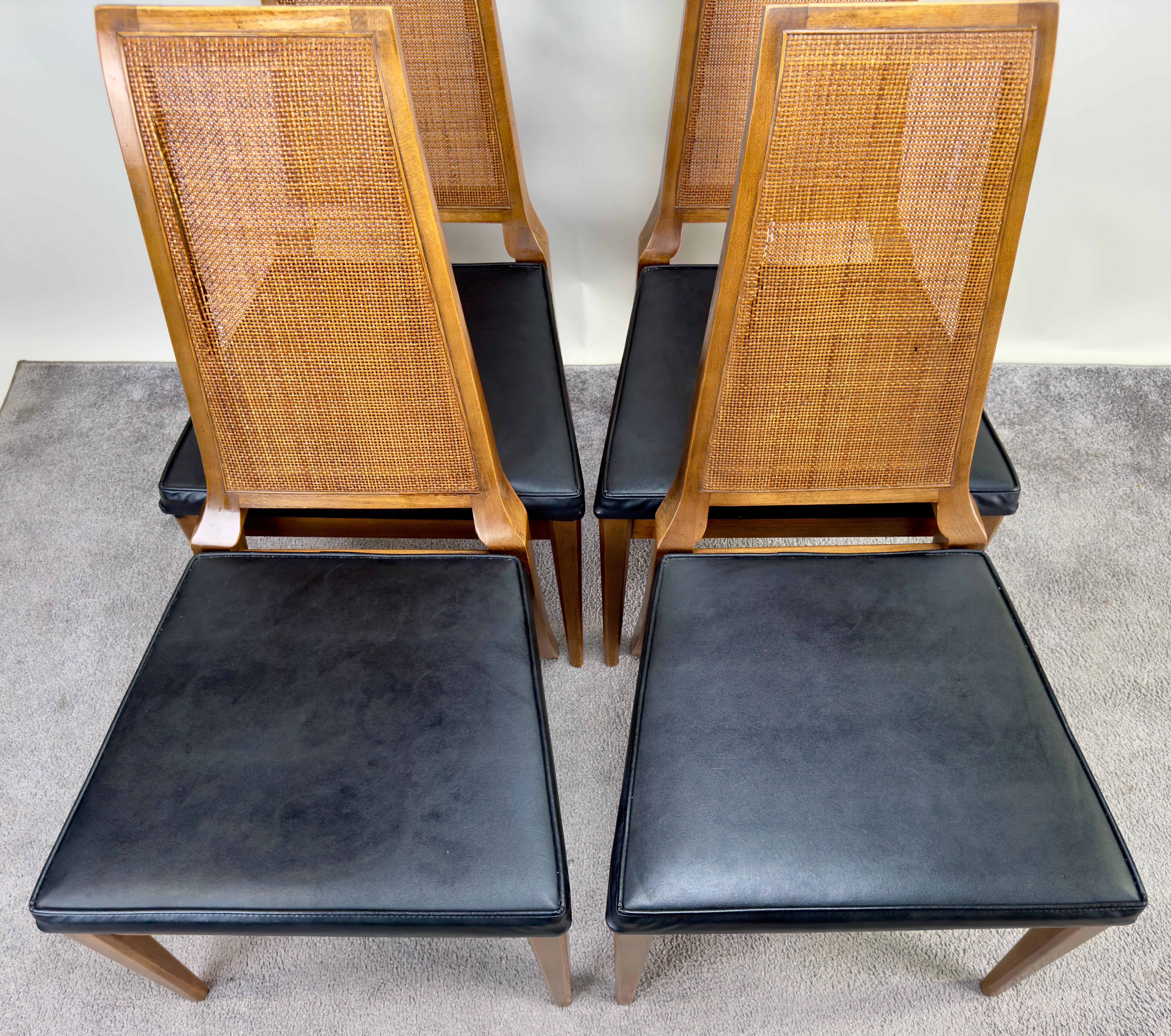 20th Century Mid Century Modern Walnut & Cane Dining Chair by American of Martinsville, 6 pcs For Sale