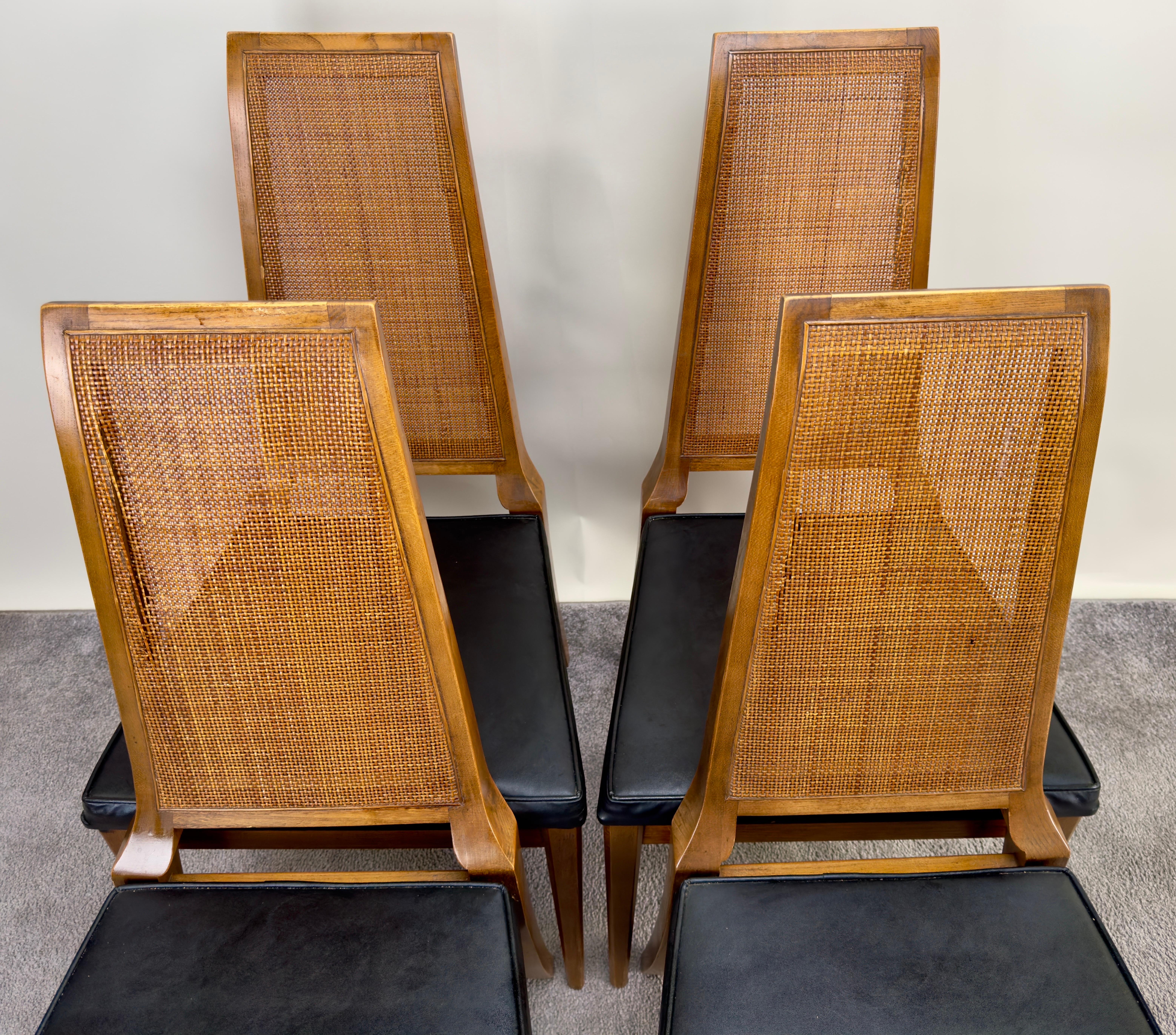 Mid Century Modern Walnut & Cane Dining Chair by American of Martinsville, 6 pcs For Sale 1