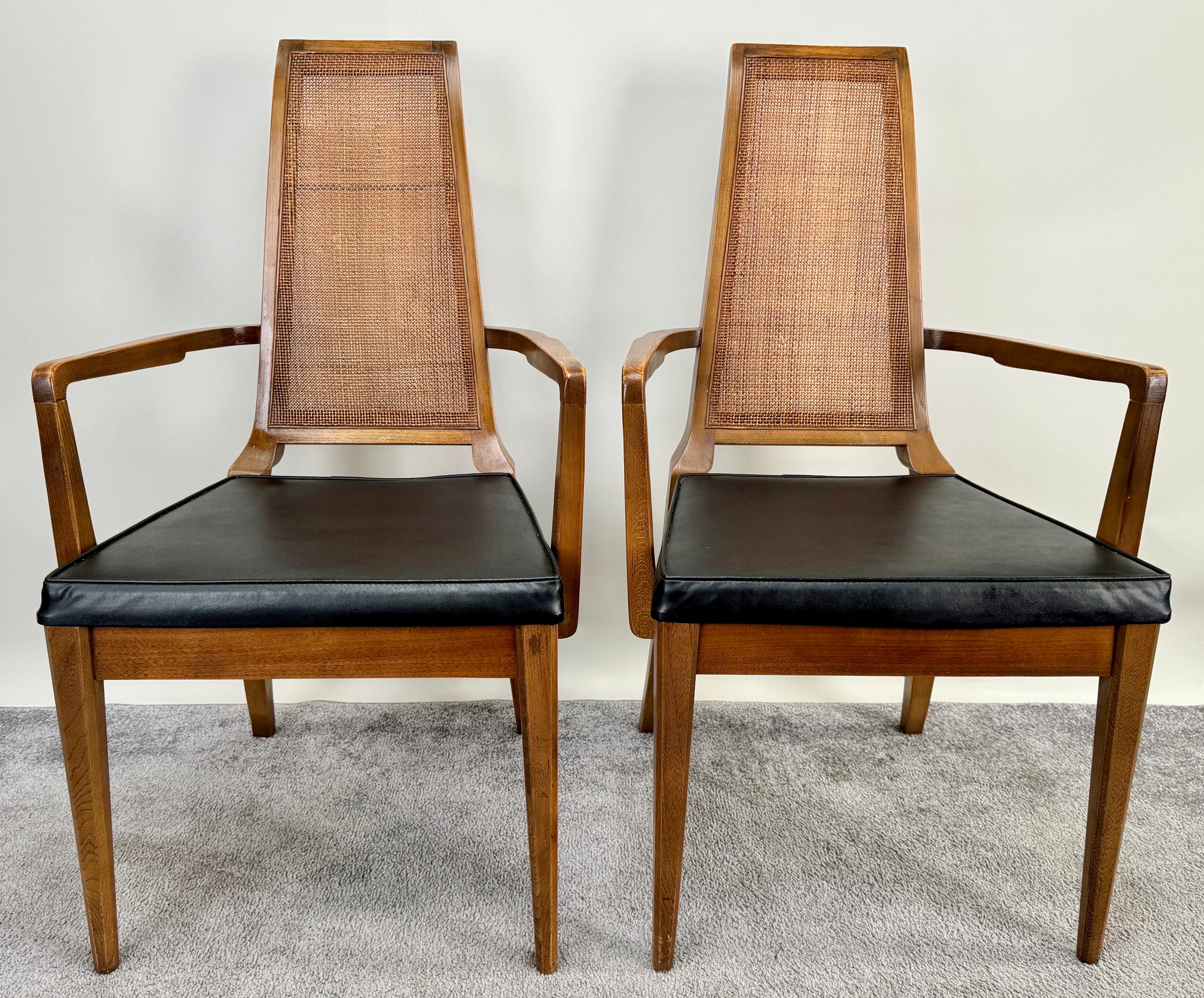 Mid Century Modern Walnut & Cane Dining Chair by American of Martinsville, 6 pcs For Sale 4