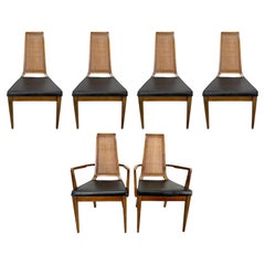 Retro Mid Century Modern Walnut & Cane Dining Chair by American of Martinsville, 6 pcs