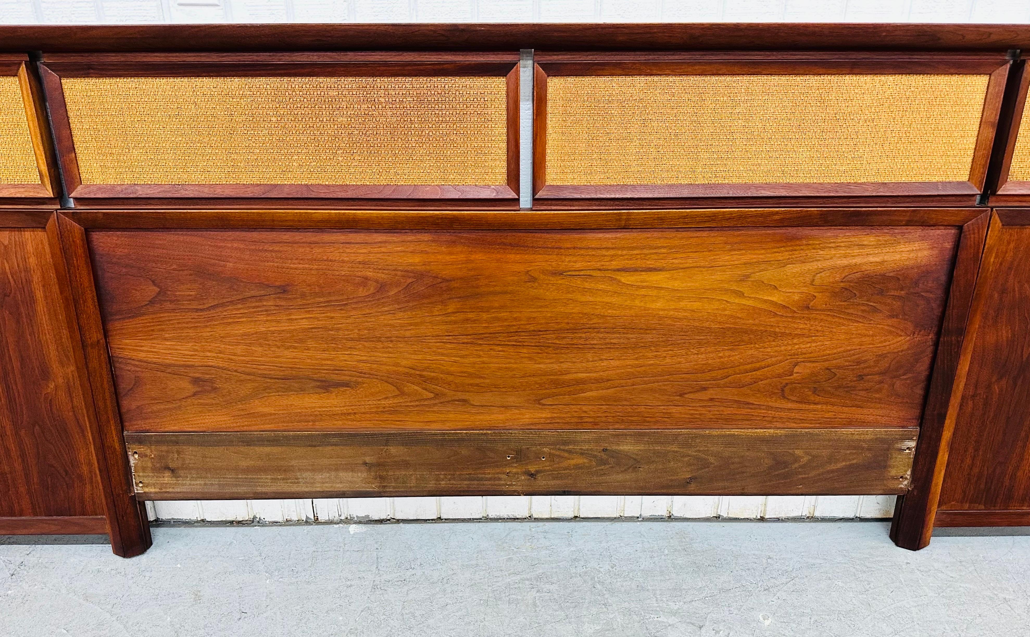 20th Century Mid-Century Modern Walnut & Cane King Size Headboard For Sale