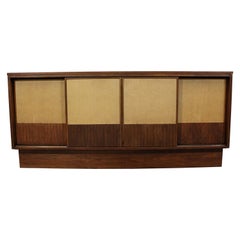 Mid-Century Modern Walnut Cane Sliding Door Credenza or Media Console