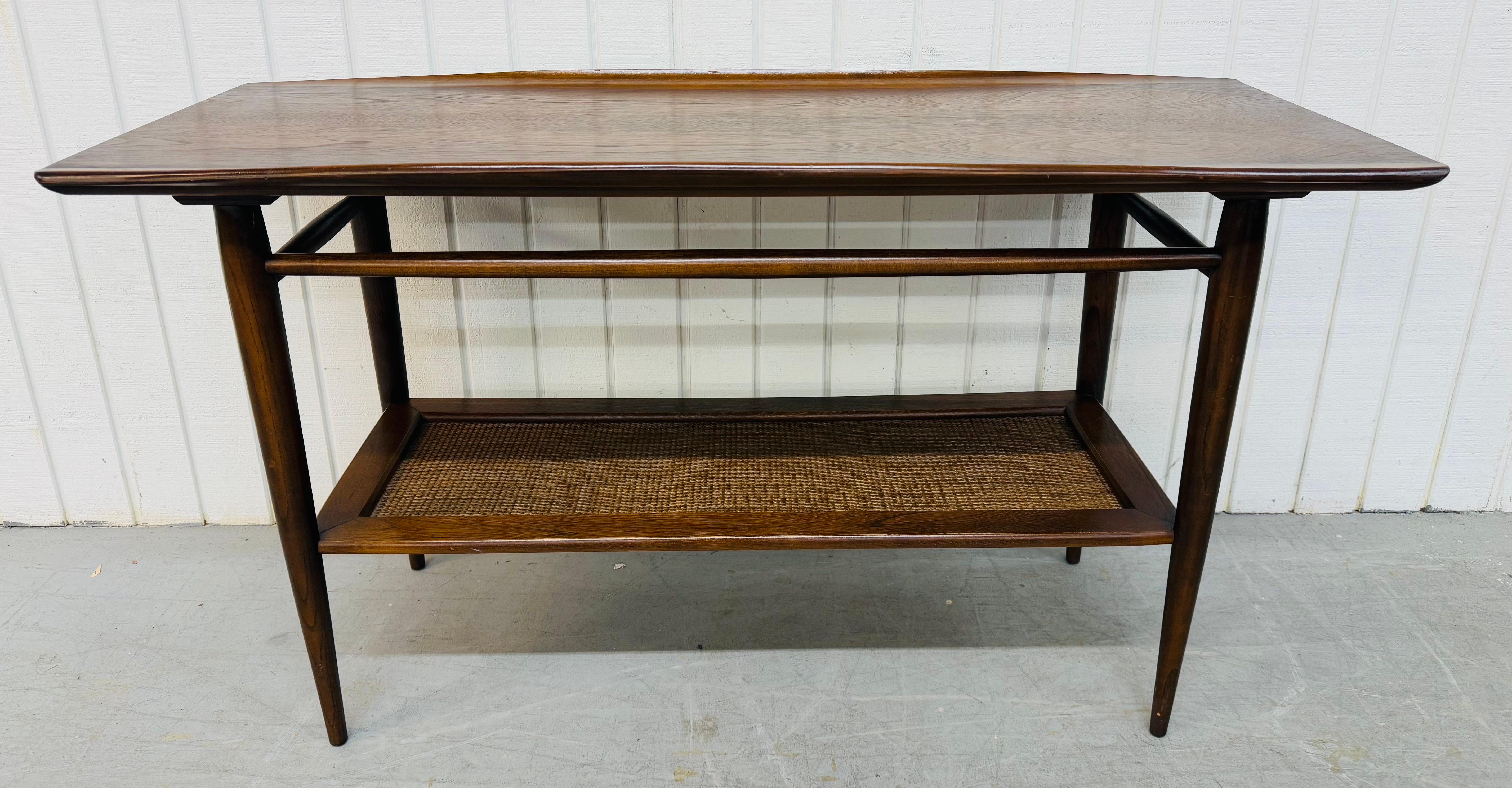 20th Century Mid-Century Modern Walnut & Cane Sofa Table For Sale