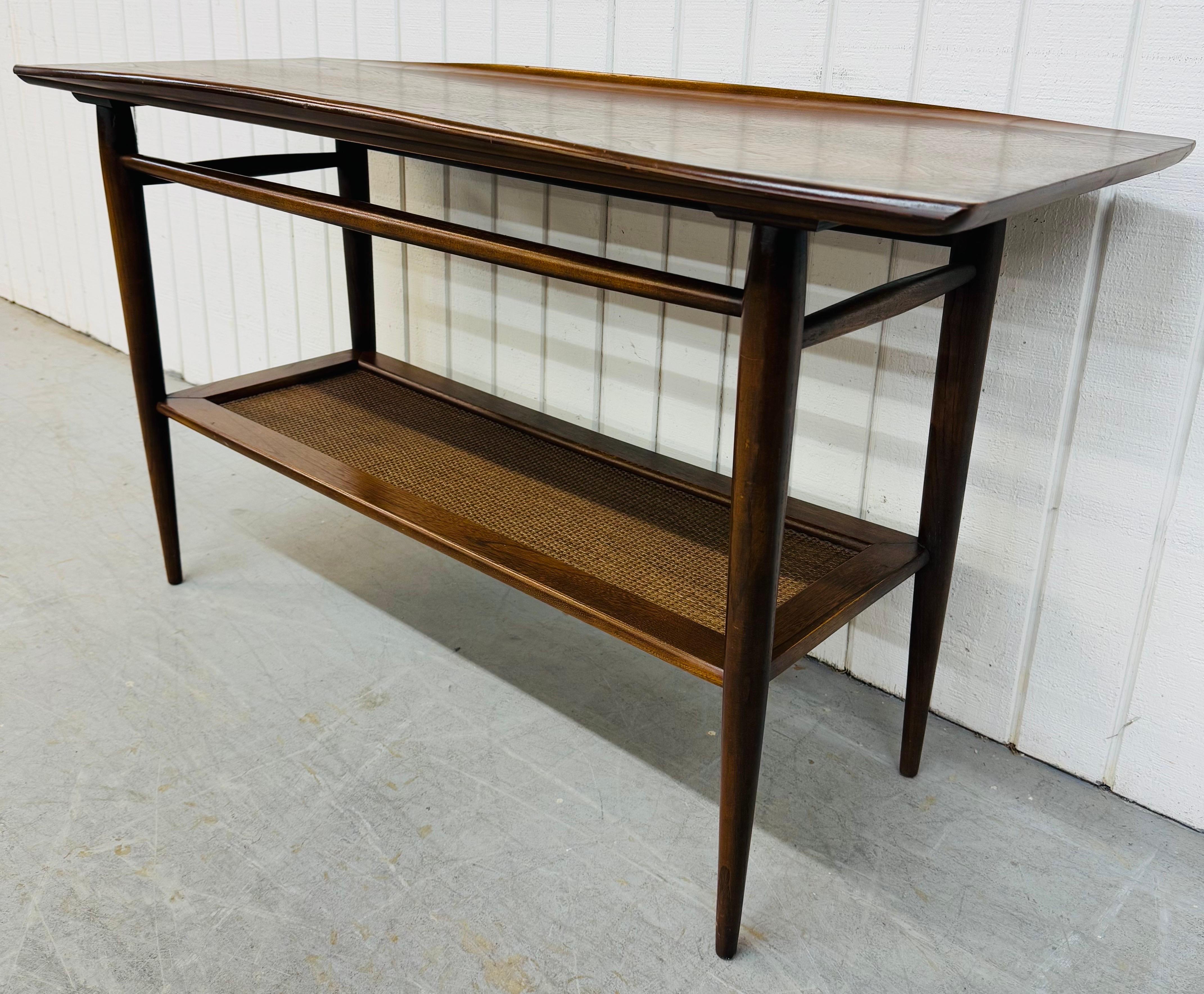 Mid-Century Modern Walnut & Cane Sofa Table For Sale 1
