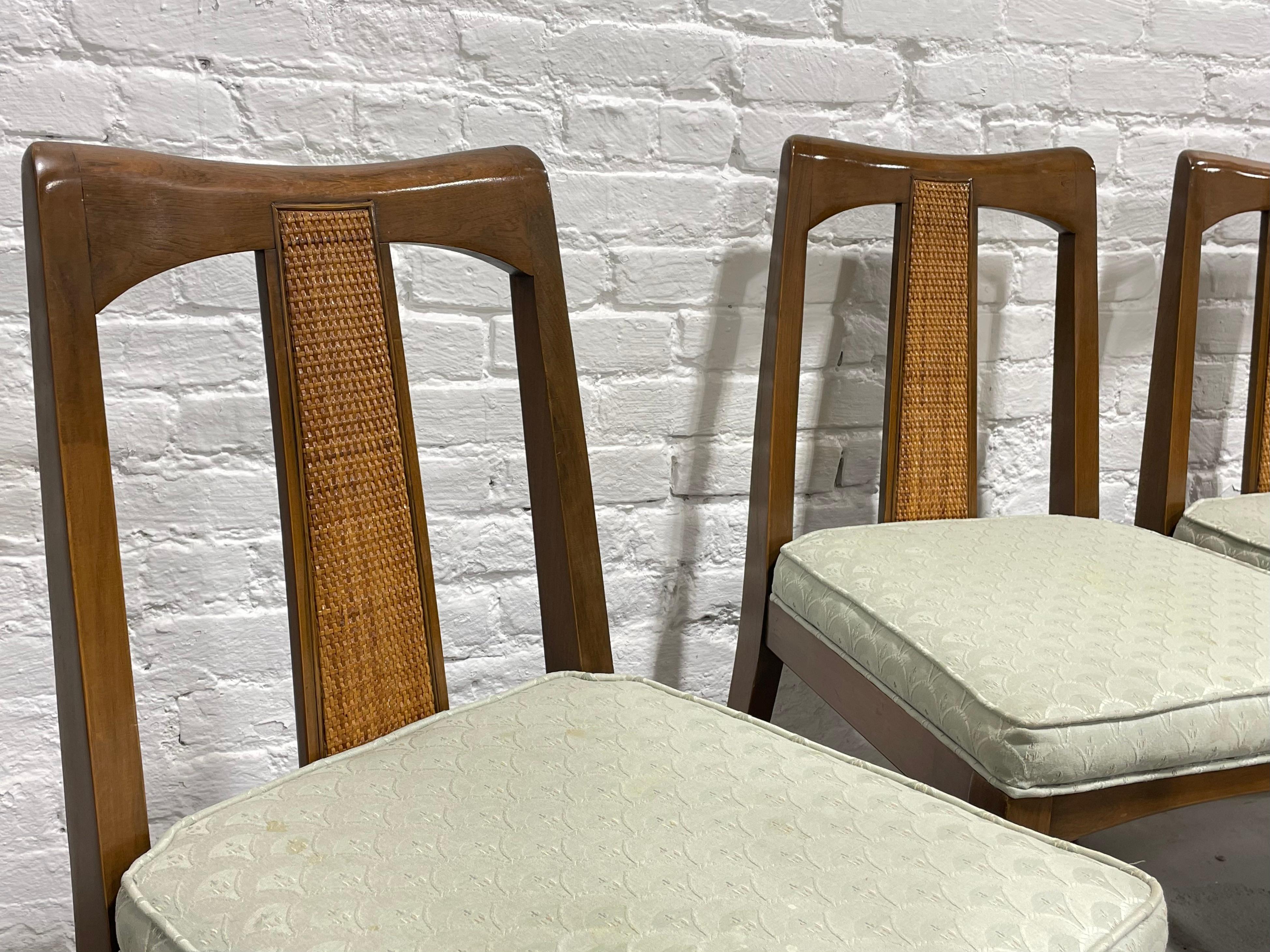 Mid-Century Modern Walnut Caned Dining Chairs, Set of 6 For Sale 1