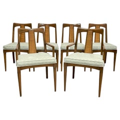 Mid-Century Modern Walnut Caned Dining Chairs, Set of 6