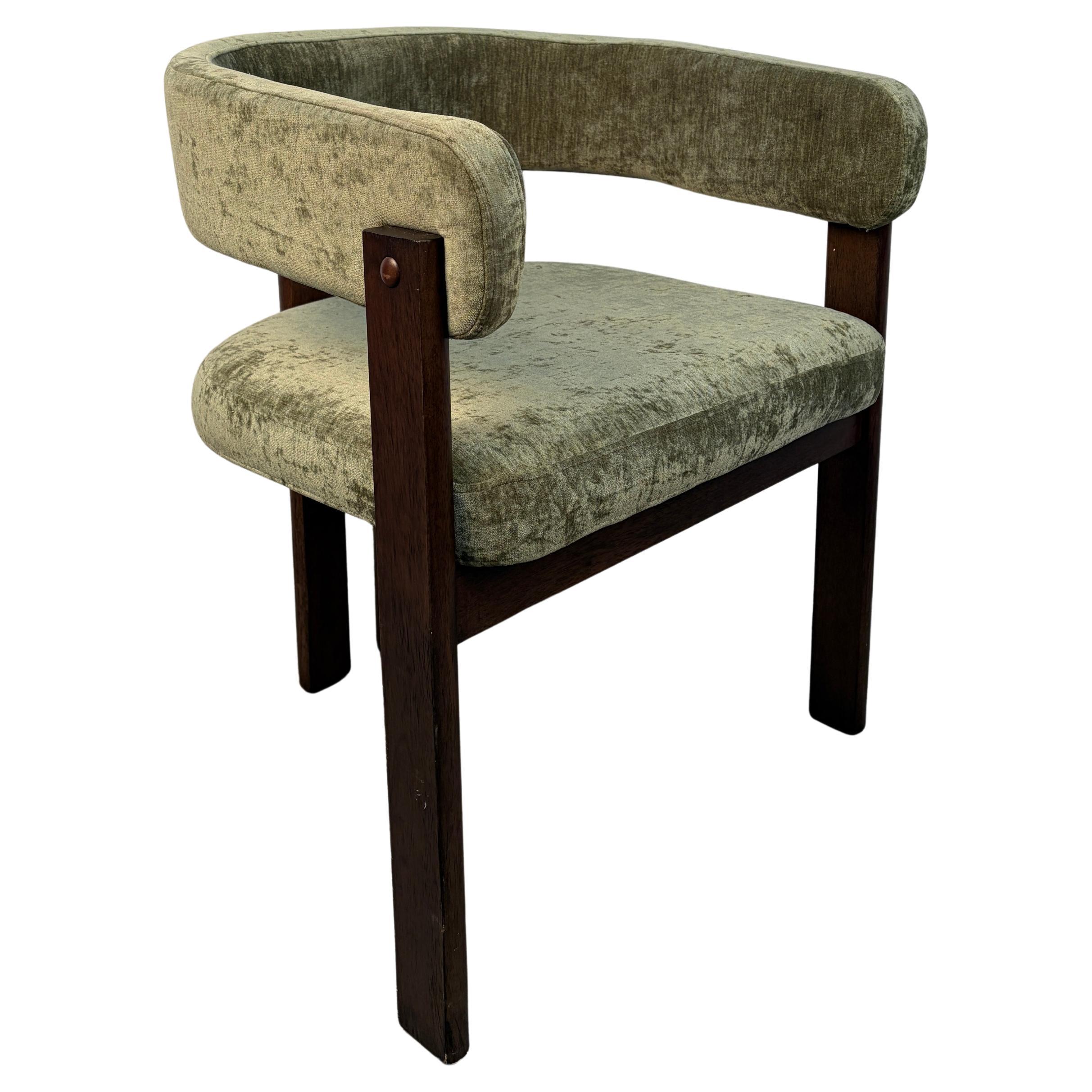 Mid-Century Modern Walnut Chair with Plush Green Upholstery