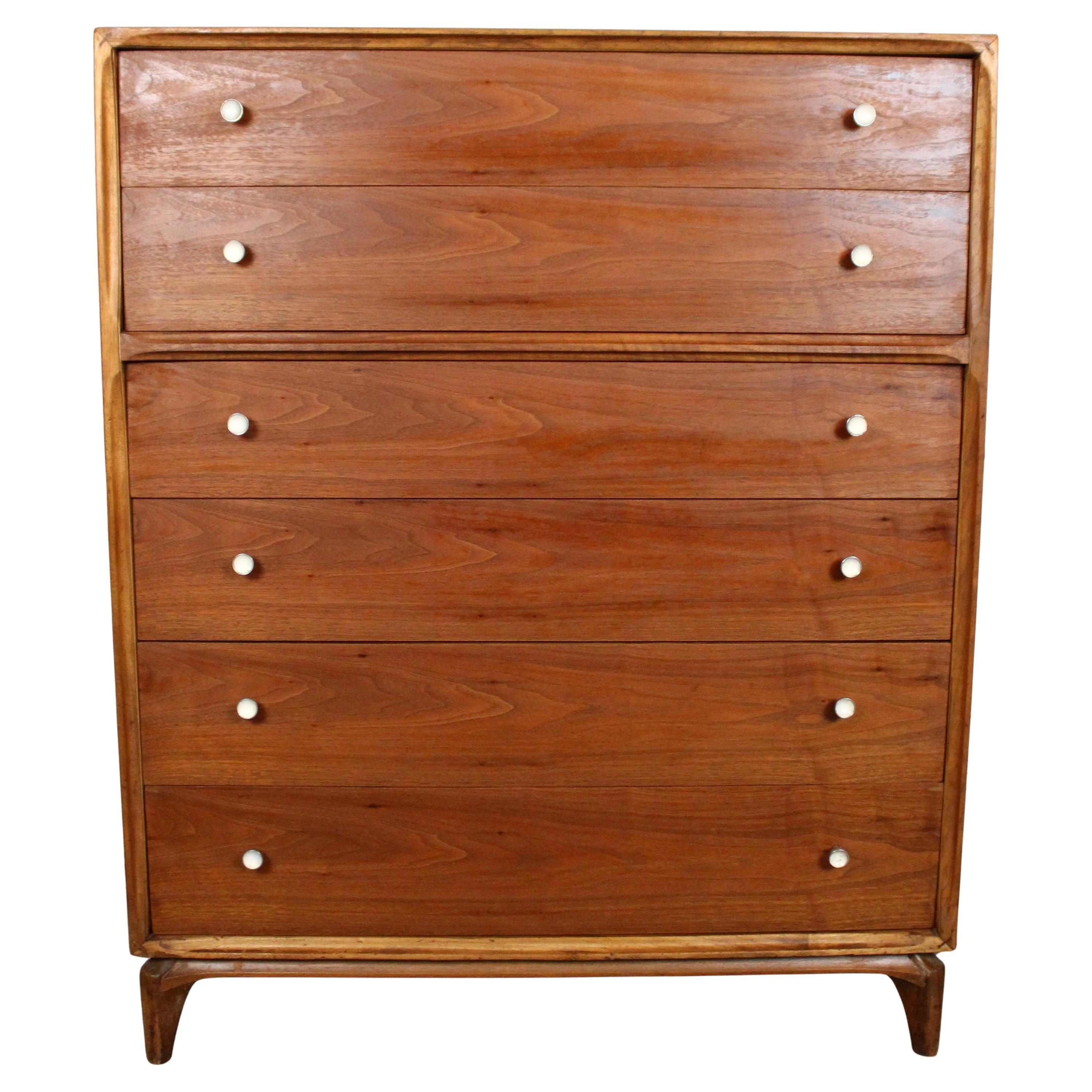 Mid-Century Modern Walnut Chest of Drawers by Vanleigh
