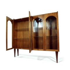 Mid-Century Modern Walnut China Cabinet with Arched Facade