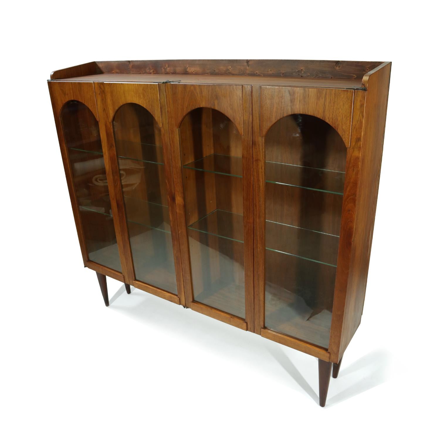 wood mid-century arched storage cabinet