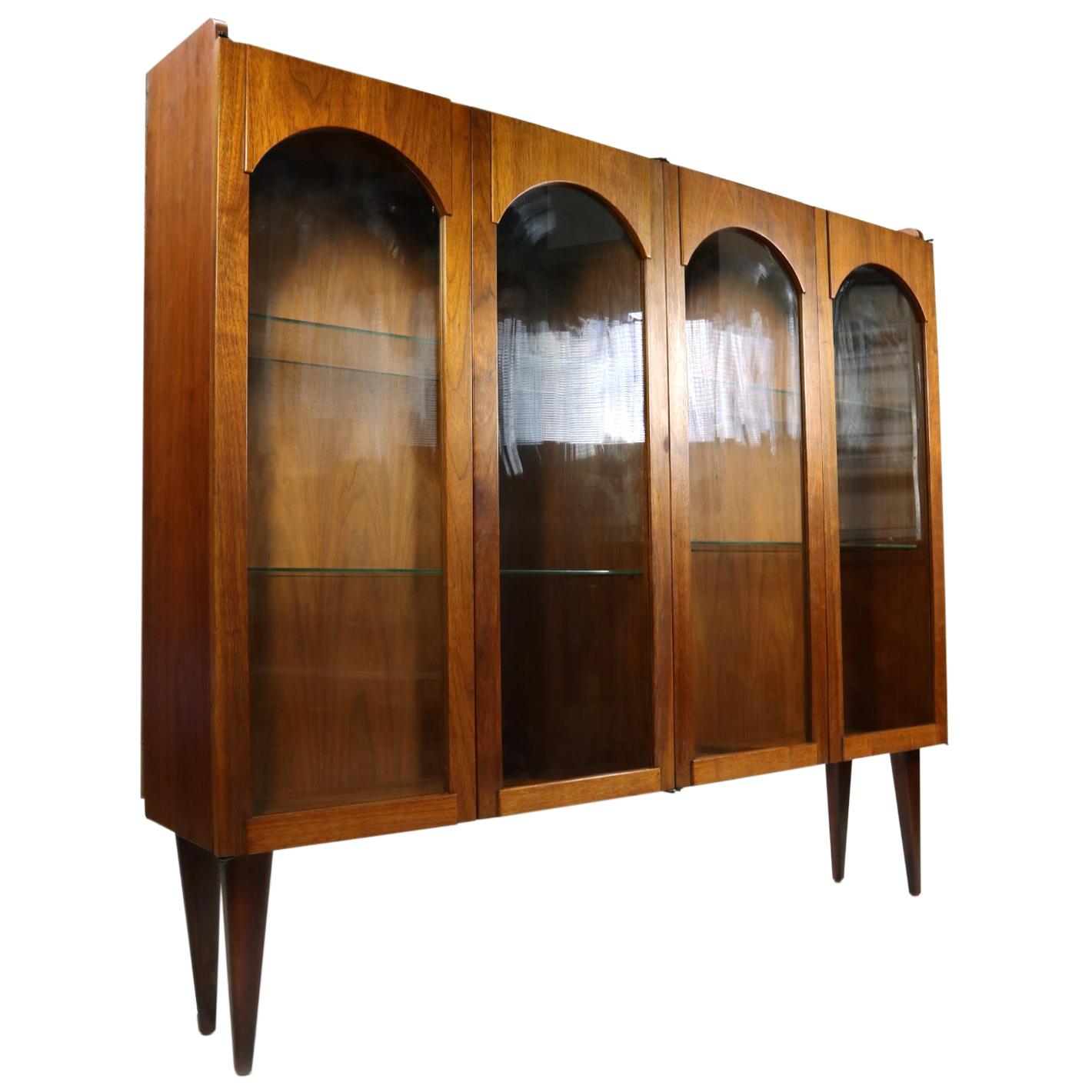 Mid-Century Modern Walnut China Cabinet with Arched Facade