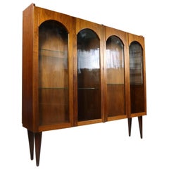 Retro Mid-Century Modern Walnut China Cabinet with Arched Facade