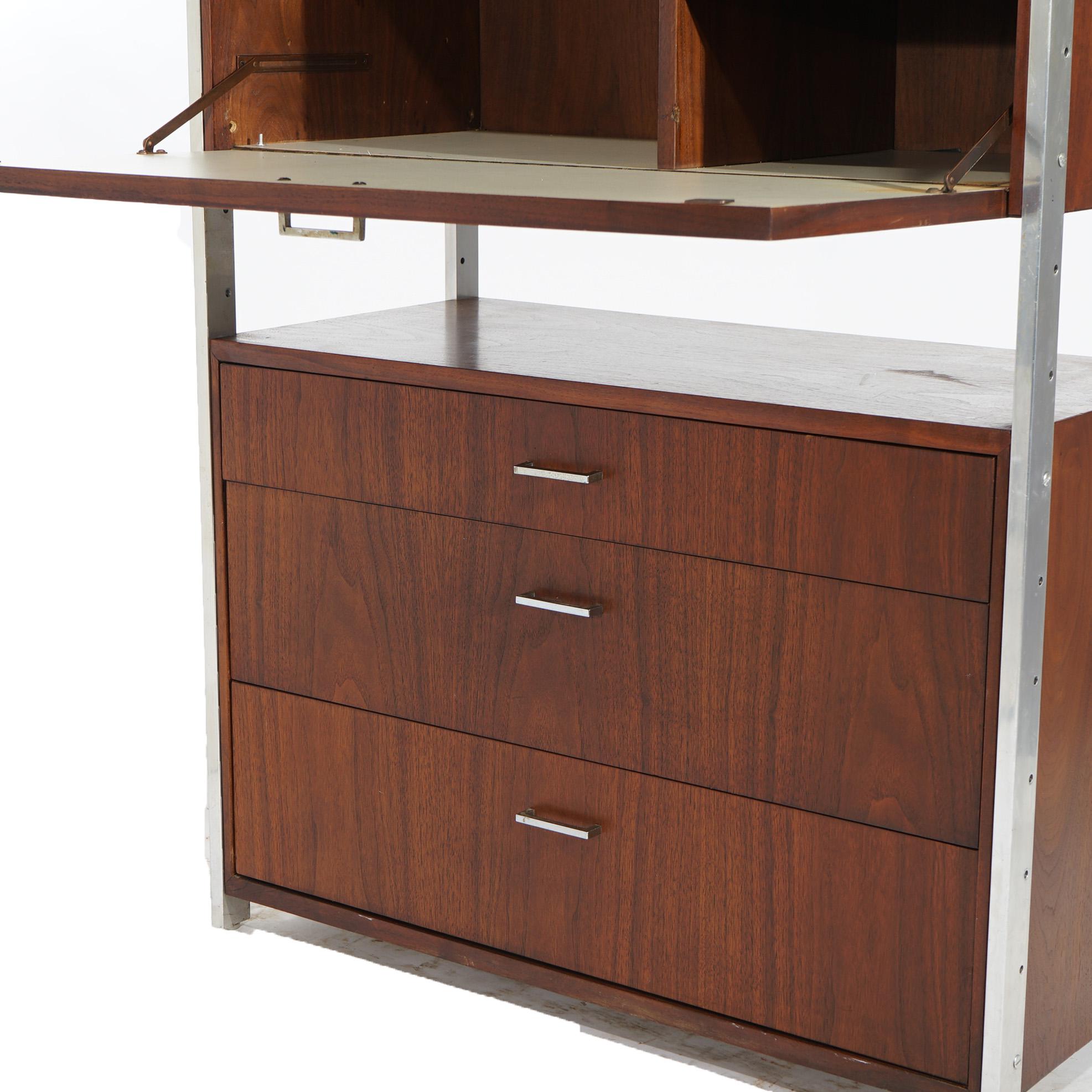 Mid Century Modern Walnut, Chrome & Cane Modular Secretary by Founders 20thC In Good Condition For Sale In Big Flats, NY