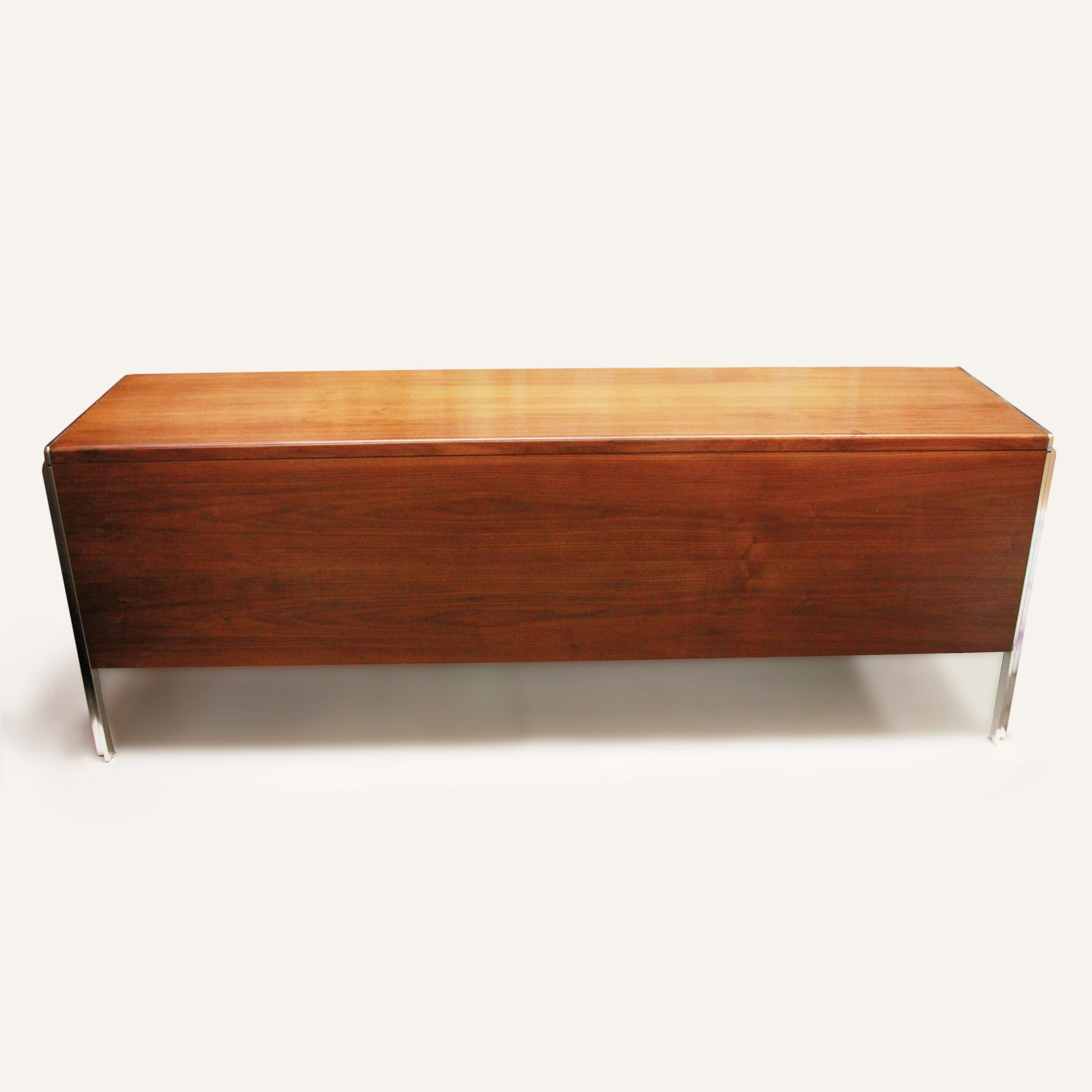 Mid-Century Modern Walnut & Chrome Credenza by Alexis Yermakov for Stow Davis In Good Condition For Sale In Lafayette, IN