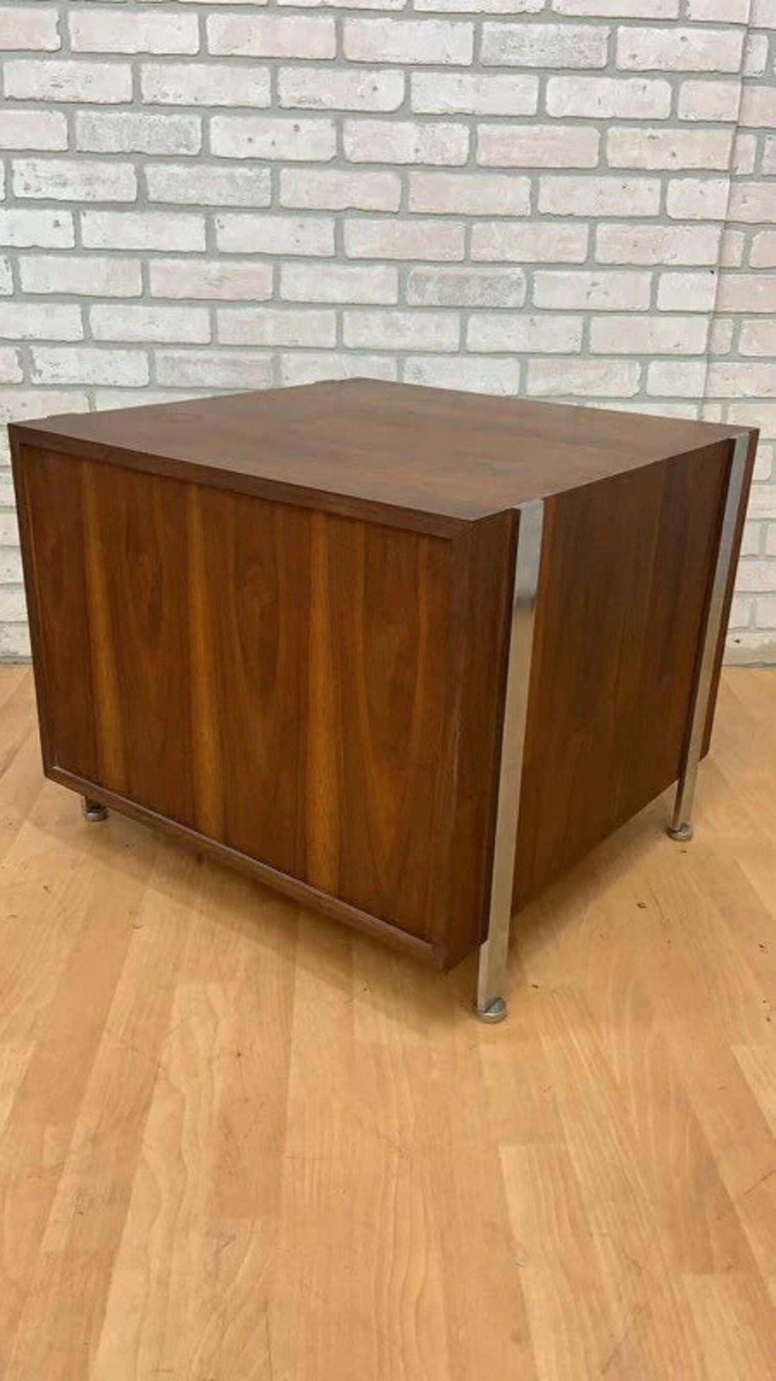 Mid-Century Modern Mid Century Modern Walnut Chrome Flat Bar Record Storage Cabinet