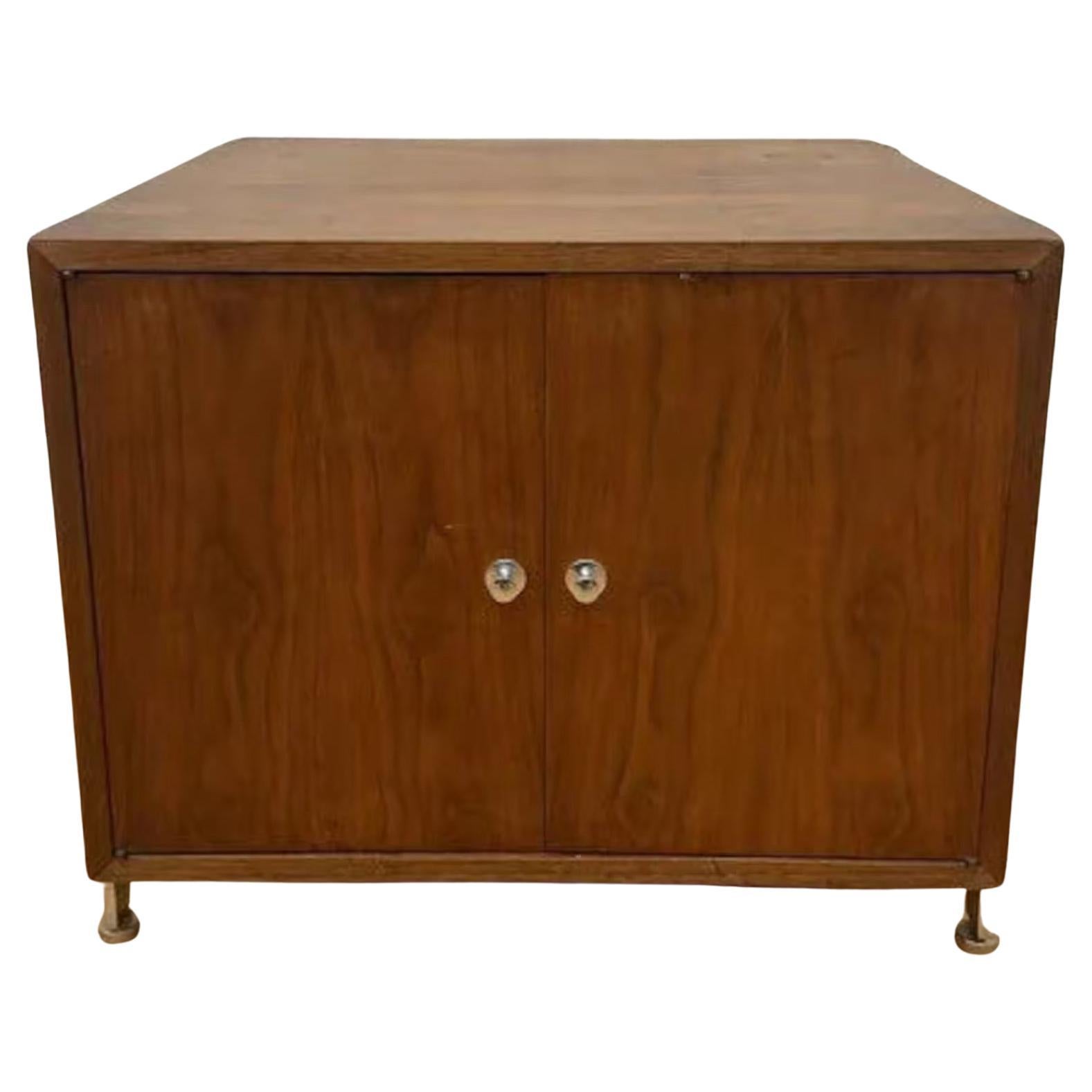 Mid Century Modern Walnut Chrome Flat Bar Record Storage Cabinet