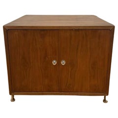 Vintage Mid Century Modern Walnut Chrome Flat Bar Record Storage Cabinet