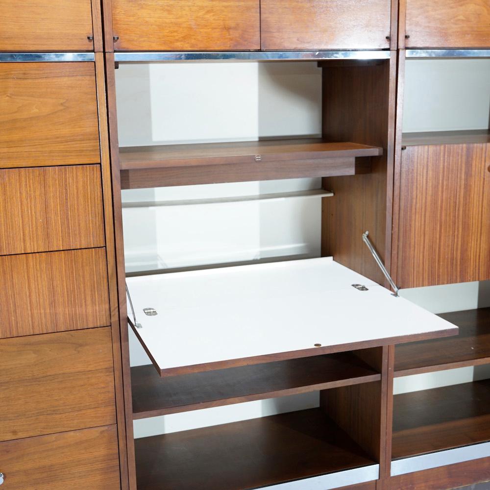 Mid-Century Modern Walnut & Chrome Modular Secretary, Desk, Shelves & Cabinet 8