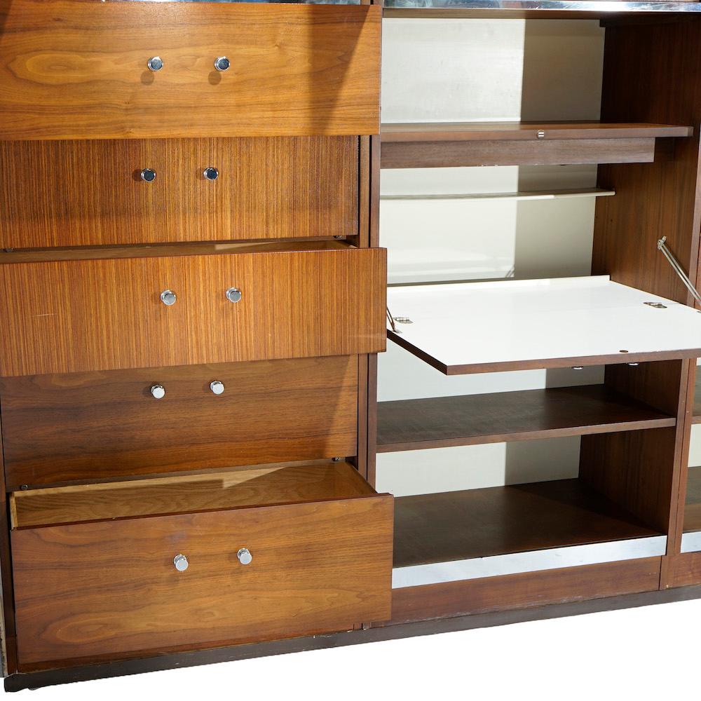 Mid-Century Modern Walnut & Chrome Modular Secretary, Desk, Shelves & Cabinet 1