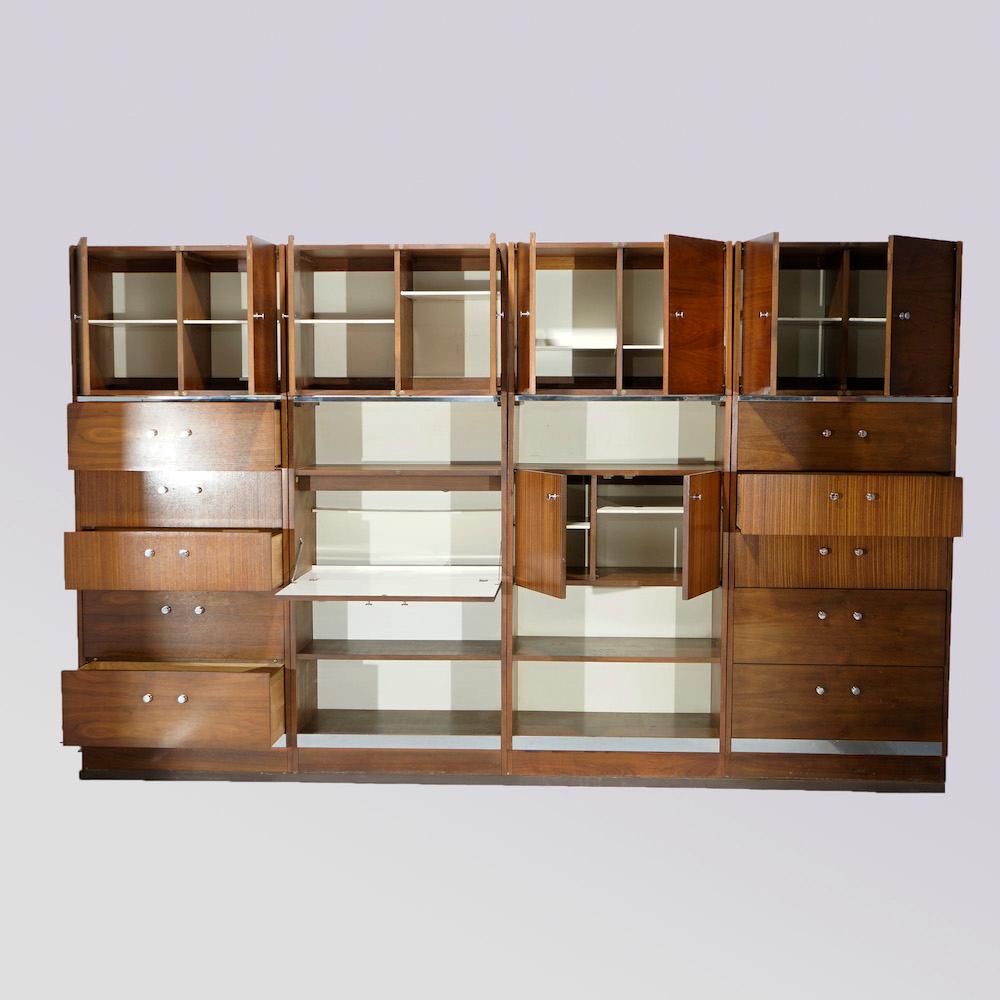 Mid-Century Modern Walnut & Chrome Modular Secretary, Desk, Shelves & Cabinet 2