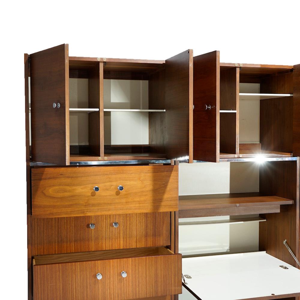 Mid-Century Modern Walnut & Chrome Modular Secretary, Desk, Shelves & Cabinet 3