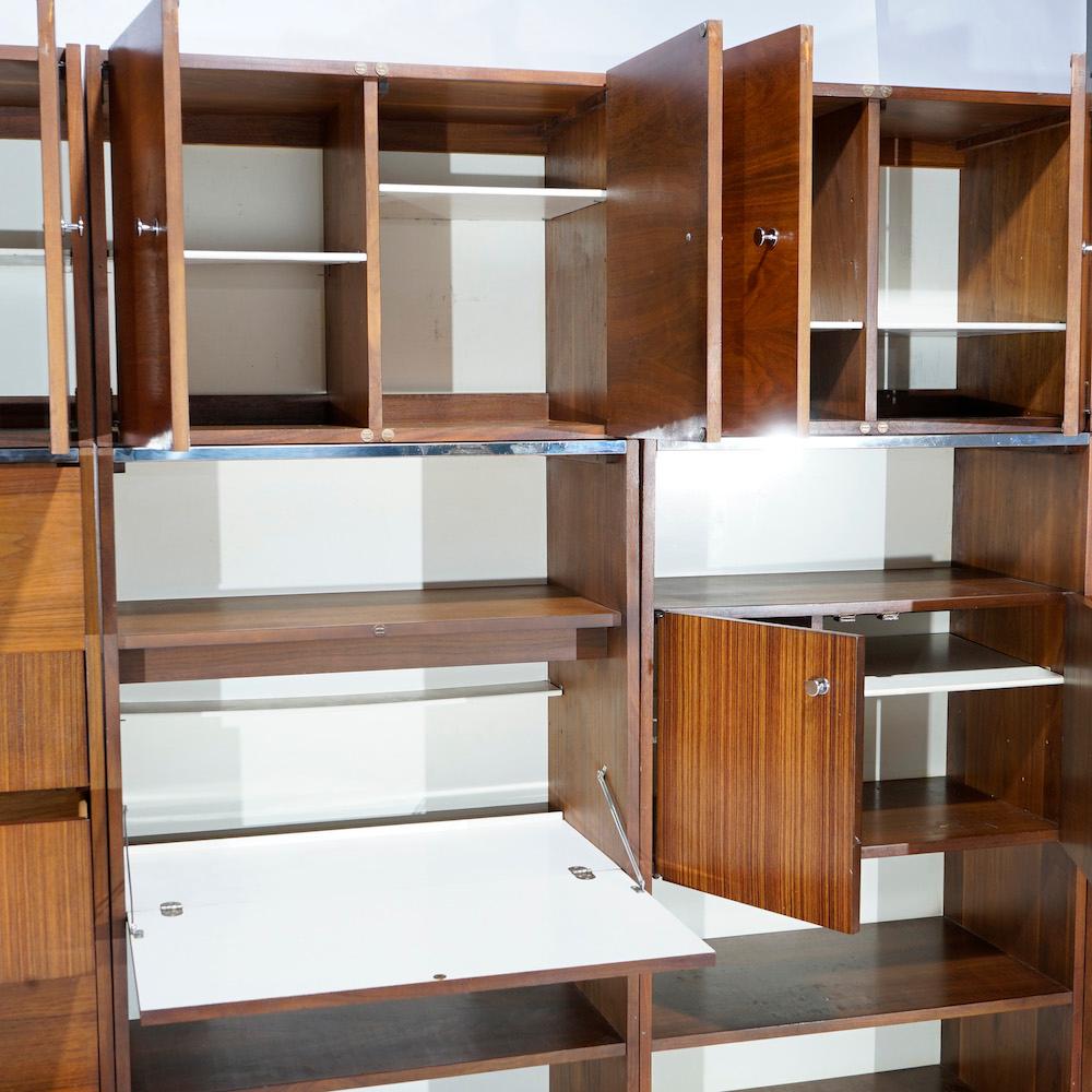 Mid-Century Modern Walnut & Chrome Modular Secretary, Desk, Shelves & Cabinet 4