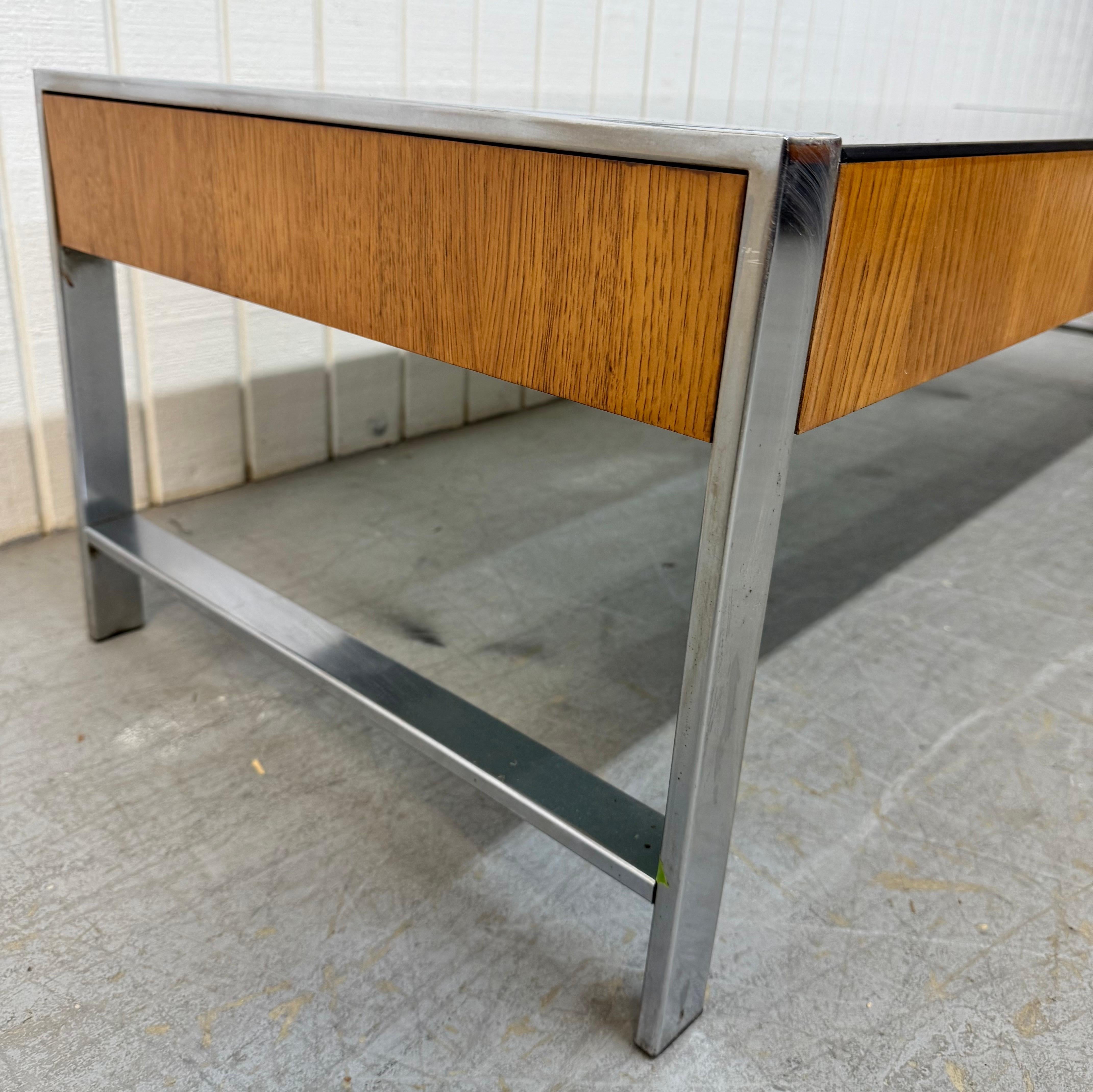 Mid-Century Modern Walnut & Chrome Smoked Glass Coffee Table In Good Condition For Sale In Clarksboro, NJ