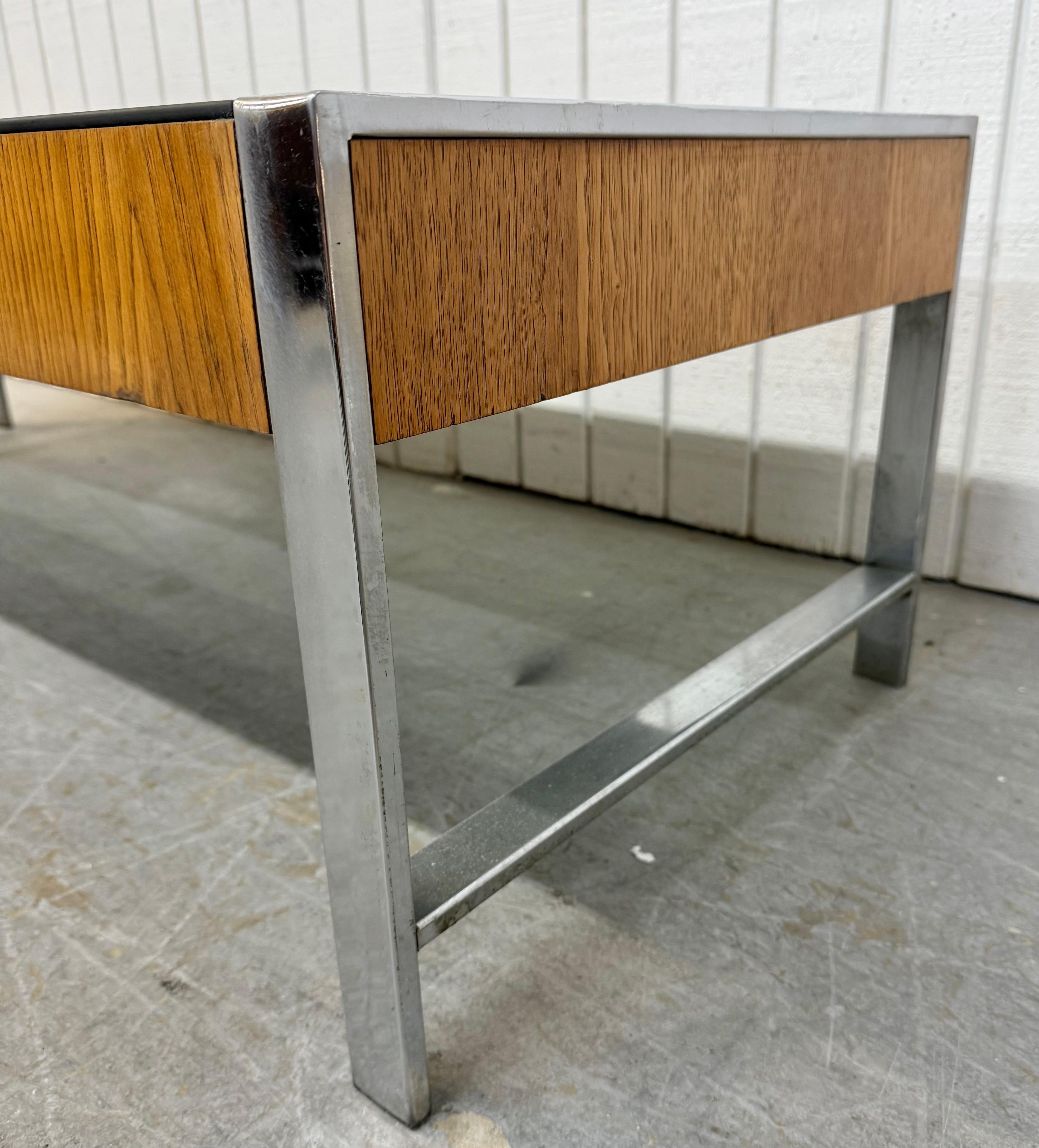 20th Century Mid-Century Modern Walnut & Chrome Smoked Glass Coffee Table For Sale