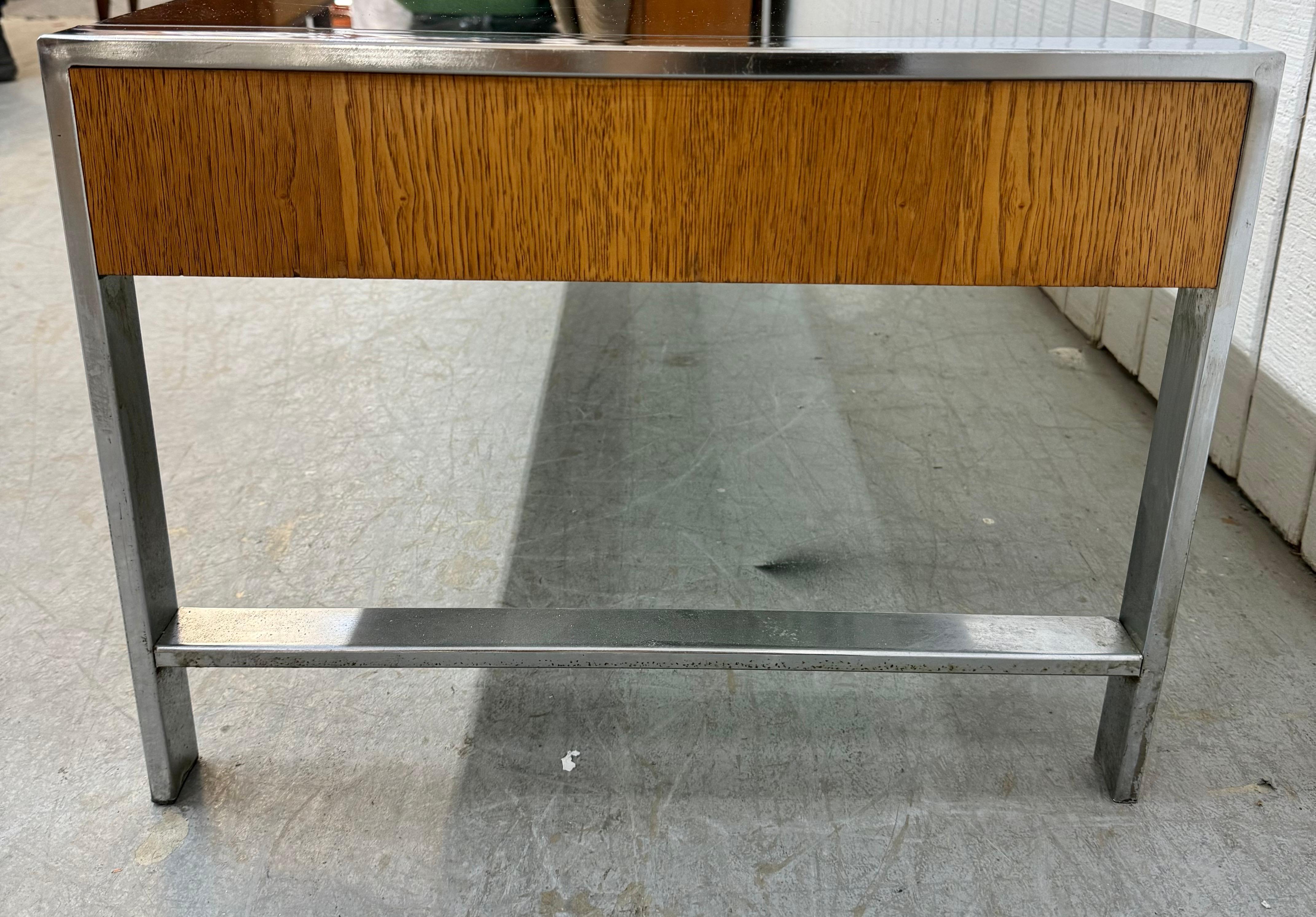 Mid-Century Modern Walnut & Chrome Smoked Glass Coffee Table For Sale 1